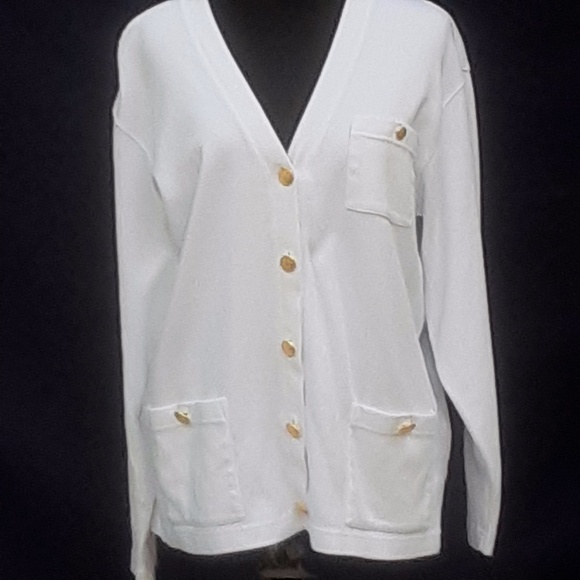 Talbots Tops - Petites Small Talbots White Cardigan Brass Buttons